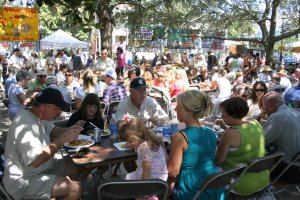 Crowd eating at Seafood Festival.